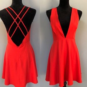 Coral Plunge Neck Dress